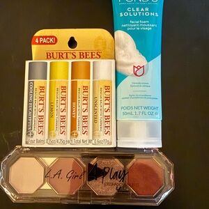 4 Play Eyeshadow Palette with Burt's Bees Lip Balm Set - Makeup Bundle.